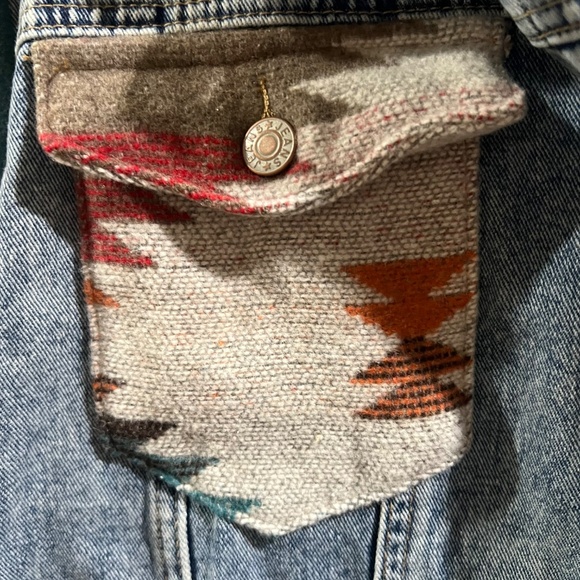 Aztec print knit sleeved denim jacket hoodie boho size xl - Picture 3 of 6